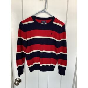Polo Ralph Lauren Boys Pony Striped Pullover Sweater Red Blue Size Medium(10-12)